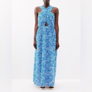 Bird and Knoll Blythe Maxi dress Tahitian Tiger Azure blue white new with tags S
